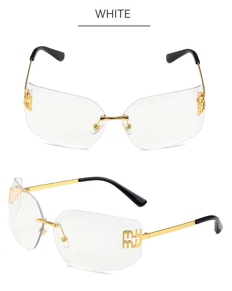 European and American New Fashion Black Sunglasses Frameless Retro Ins Internet Celebrity Same Style Women's Metal Sunglasses Cross Border