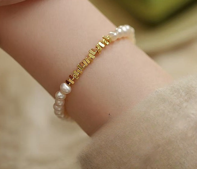 French Style Light Luxury Broken Silver Several Lands Pearl Bracelet Women's Niche Design High-end Sense Square Accessories Retro Exquisite Bracelet