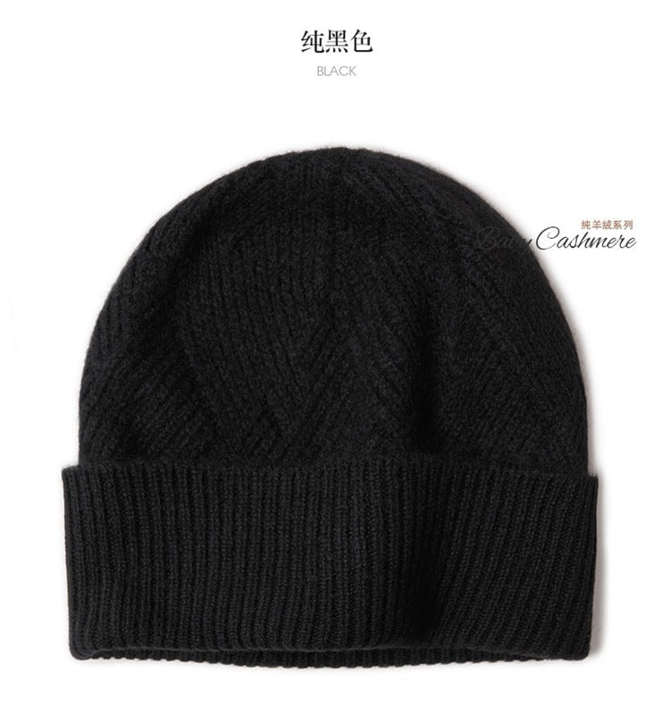 Consaini New 100 Pure Cashmere Hat All-match Middle-aged and Young European and American Knitted Hat Amazon Warm Ear Protection Hat