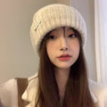 Hat Women's Autumn and Winter Warm Explosive Ear Protection Face Small Knitted Hat Windproof Moon Hat Wool Big Head Heap