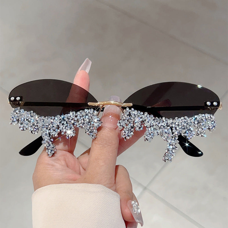 Cross-border New European and American Borderless Diamond-encrusted Angel Tears Sunglasses