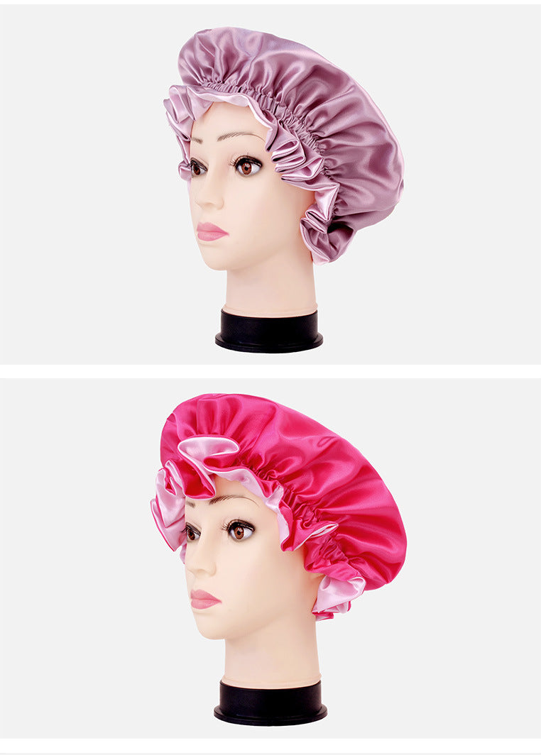 2026 New Style Solid Color Lace Beauty and Hair Care Women's Postpartum Hat Satin Elastic Wide-Brimmed Double-Layer Warm Hat