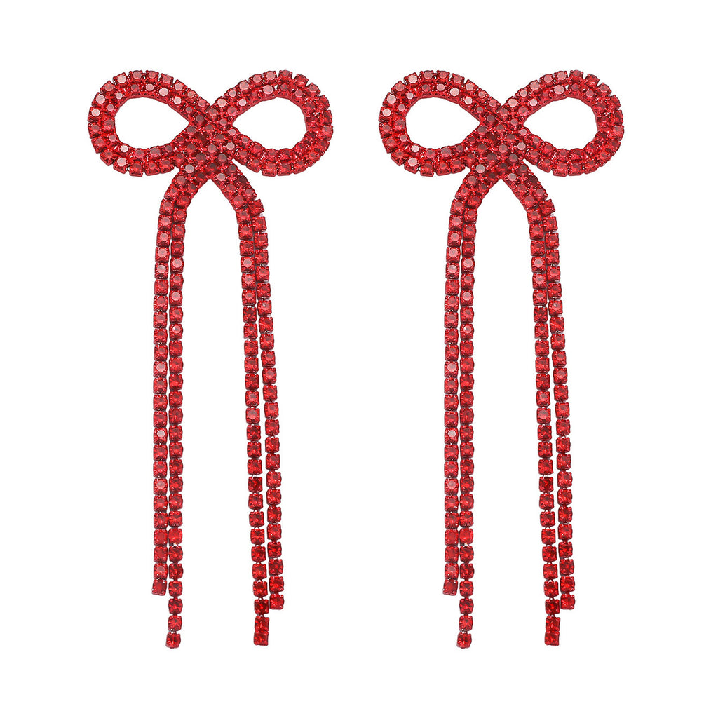 Shein Explosive Bow Long Tassel Earrings Women's Personality Super Flash Rhinestone Bride Wedding All-match Ear Jewelry