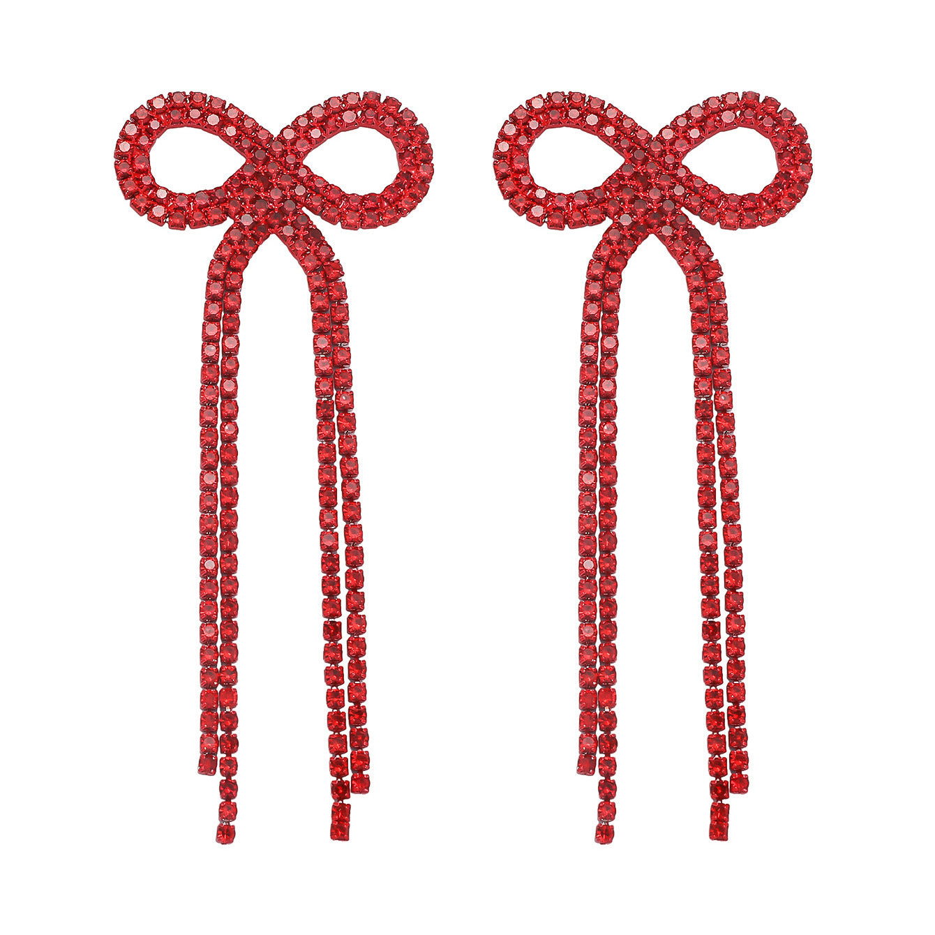 Shein Explosive Bow Long Tassel Earrings Women's Personality Super Flash Rhinestone Bride Wedding All-match Ear Jewelry
