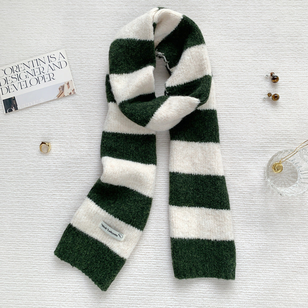 Korean Style New Style Striped Wool Knitted Scarf Women's Winter