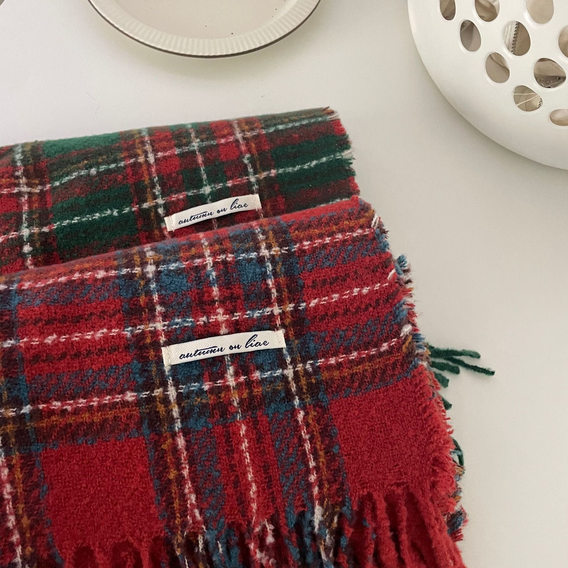 Happy Christmas Plaid Scarf Women's Winter High-end Cashmere Warm Neck Couple's JK Shawl