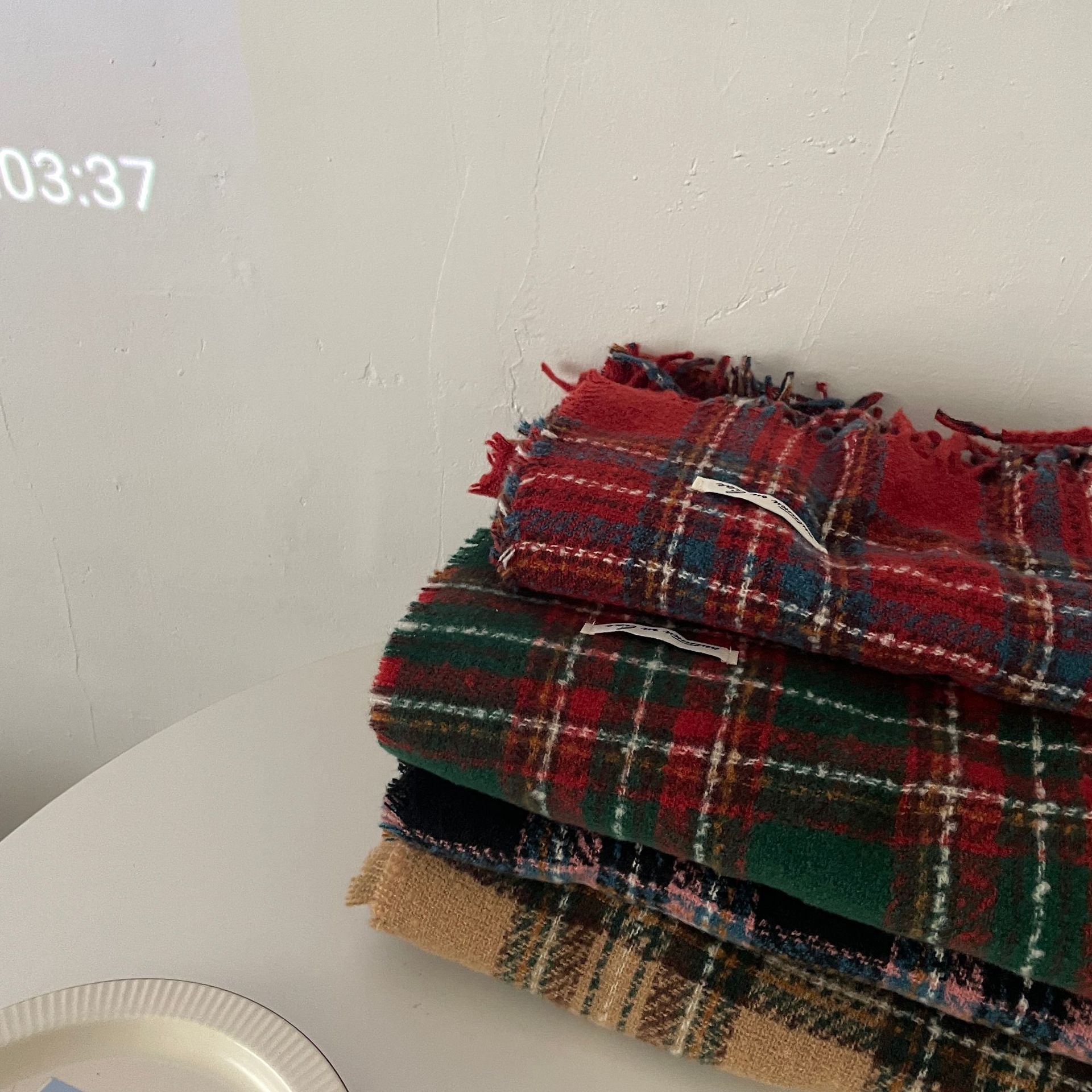 Happy Christmas Plaid Scarf Women's Winter High-end Cashmere Warm Neck Couple's JK Shawl