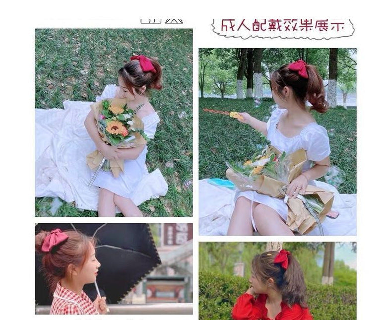 Korean Same Style Red Big Bow Hairpin Female Back Head Top Clip Simple French Retro Popular Kidsren's Hair Accessories