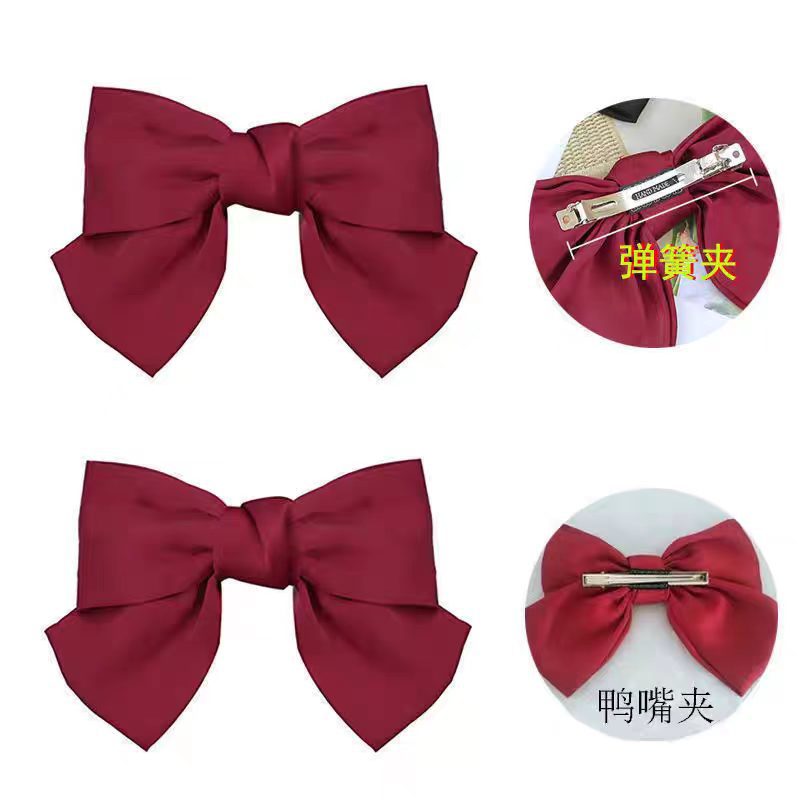 Korean Same Style Red Big Bow Hairpin Female Back Head Top Clip Simple French Retro Popular Kidsren's Hair Accessories