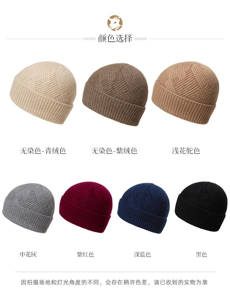 Consaini New 100 Pure Cashmere Hat All-match Middle-aged and Young European and American Knitted Hat Amazon Warm Ear Protection Hat