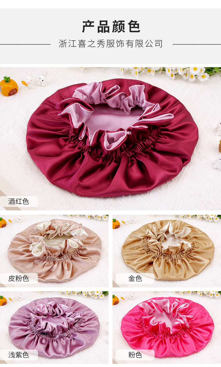 2026 New Style Solid Color Lace Beauty and Hair Care Women's Postpartum Hat Satin Elastic Wide-Brimmed Double-Layer Warm Hat