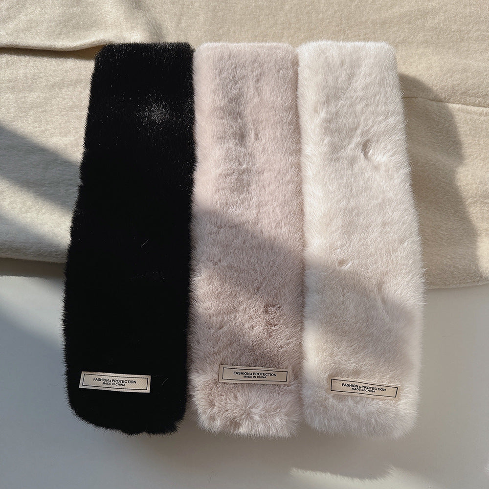 Sweet and Cute Double-layer Bow Fur Collar Scarf Women's Thickened Winter Windproof and Cold Wool Scarf Cross for Students