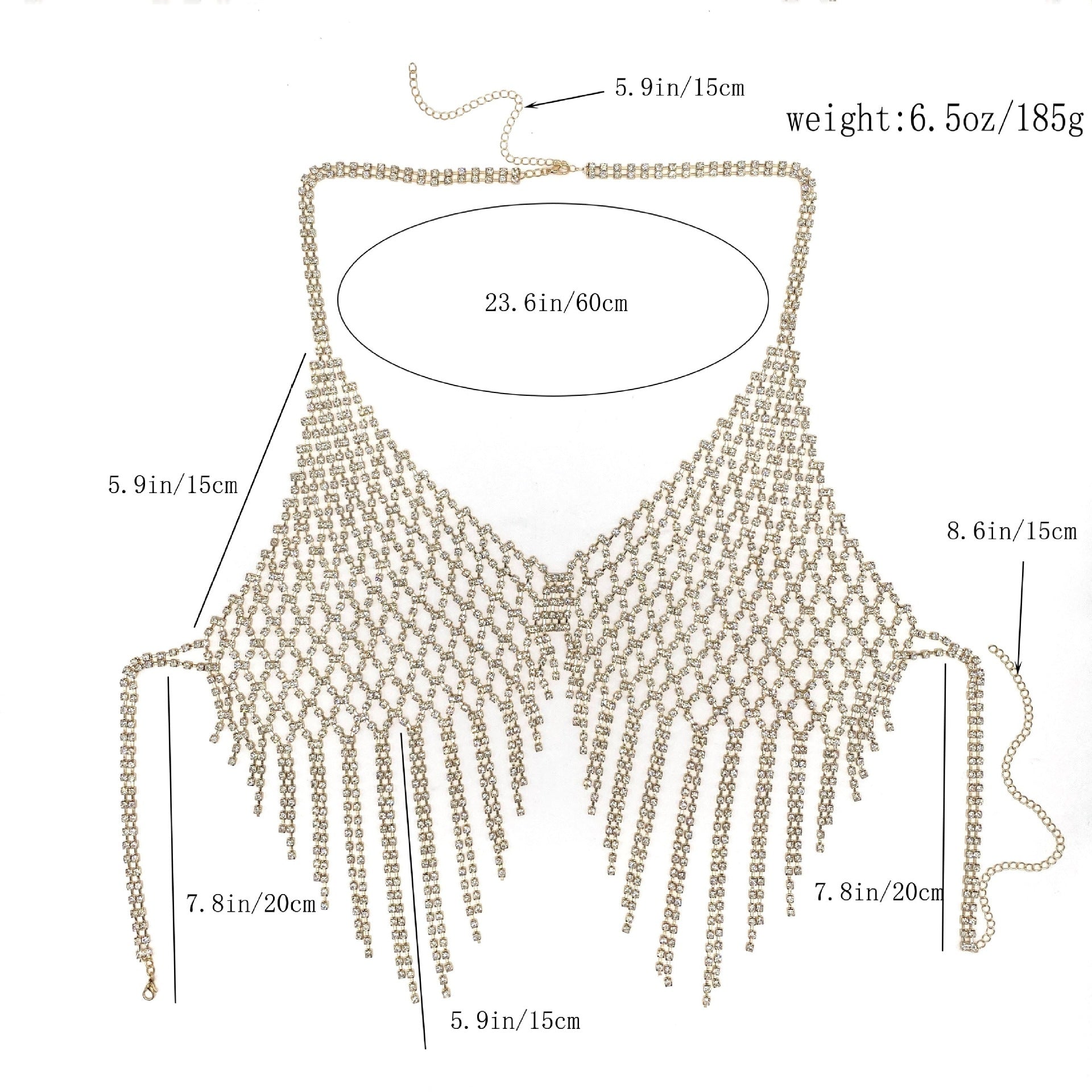 European and American Cross-border Geometric Rhinestone Mesh Tassel Body Chain Sexy Nightclub Exaggerated Flash Diamond Bra Sexy Clothing