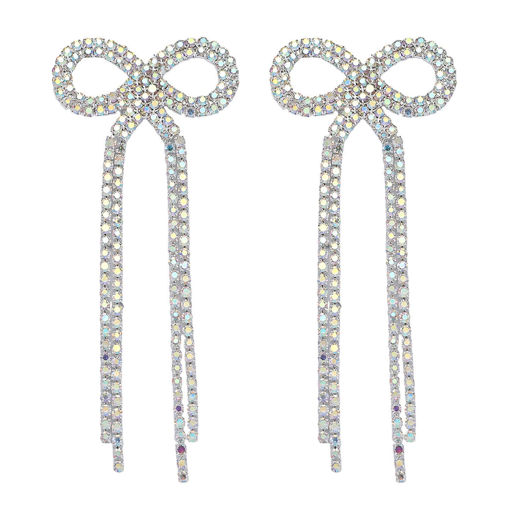 Shein Explosive Bow Long Tassel Earrings Women's Personality Super Flash Rhinestone Bride Wedding All-match Ear Jewelry