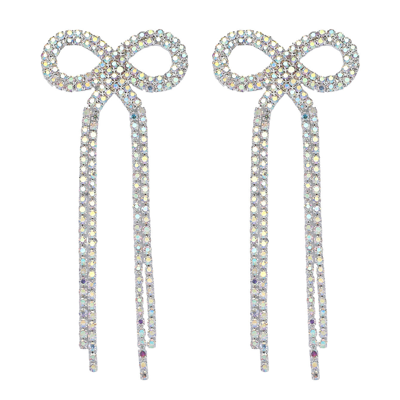 Shein Explosive Bow Long Tassel Earrings Women's Personality Super Flash Rhinestone Bride Wedding All-match Ear Jewelry