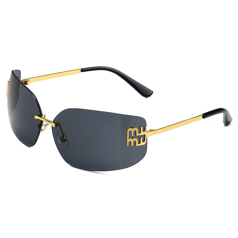 European and American New Fashion Black Sunglasses Frameless Retro Ins Internet Celebrity Same Style Women's Metal Sunglasses Cross Border