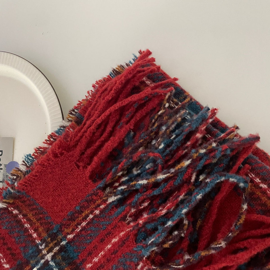 Happy Christmas Plaid Scarf Women's Winter High-end Cashmere Warm Neck Couple's JK Shawl