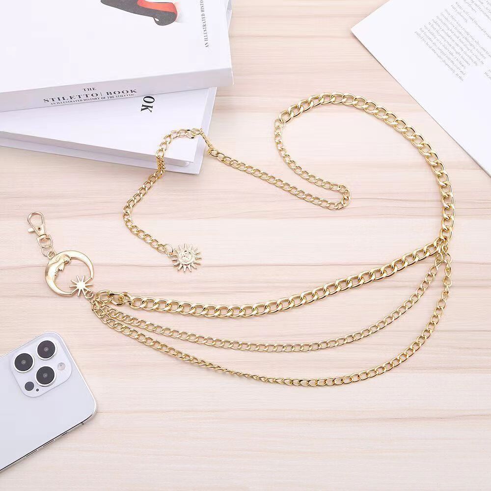 Cross-border European and American Metal Sunflower Multi-layer Waist Chain Accessories Hip-hop Retro Crescent Body Chain Waist Decoration