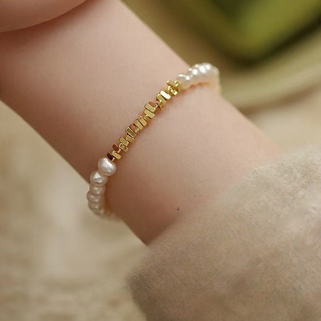 French Style Light Luxury Broken Silver Several Lands Pearl Bracelet Women's Niche Design High-end Sense Square Accessories Retro Exquisite Bracelet