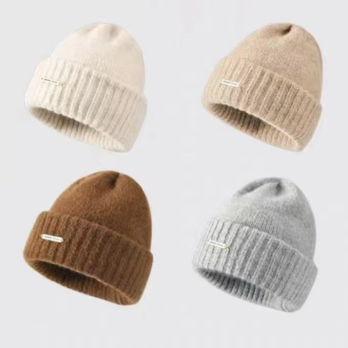 Hat Women's Autumn and Winter Warm Explosive Ear Protection Face Small Knitted Hat Windproof Moon Hat Wool Big Head Heap