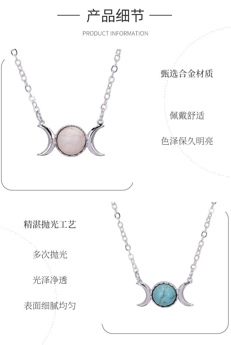 Turquoise Necklace European and American Tiger Eye Stone Choker Stainless Steel Accessories Moon Pendant Women's Non-Fading Gold Clavicle Chain