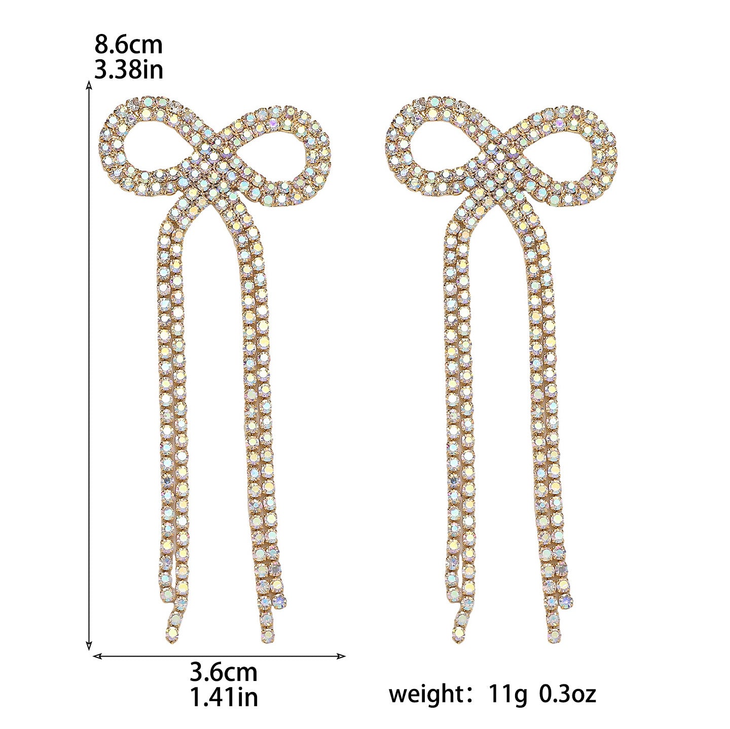 Shein Explosive Bow Long Tassel Earrings Women's Personality Super Flash Rhinestone Bride Wedding All-match Ear Jewelry