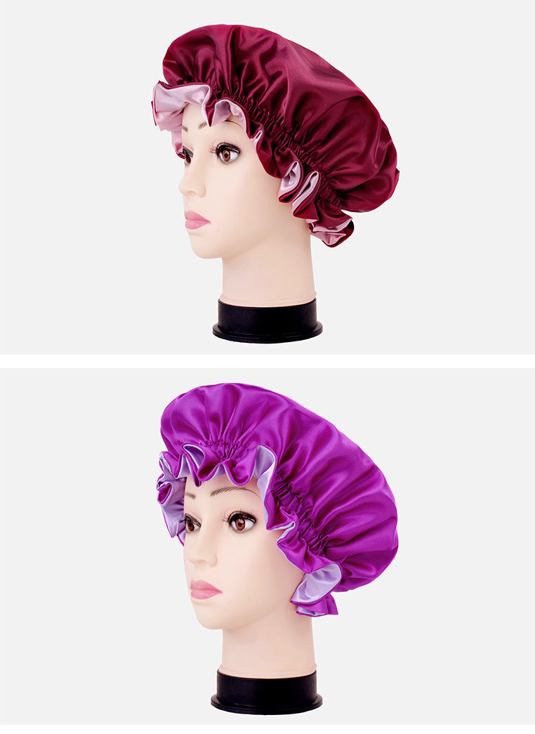 2026 New Style Solid Color Lace Beauty and Hair Care Women's Postpartum Hat Satin Elastic Wide-Brimmed Double-Layer Warm Hat