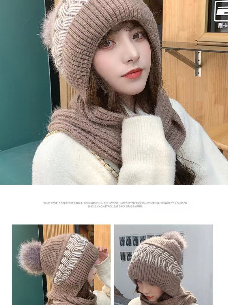 Hat Women's Autumn and Winter Velvet Scarf Ear Protection Warm Hat Outdoor Riding Hat Neck Protection Winter Hat Knitted Hat Wool Hat