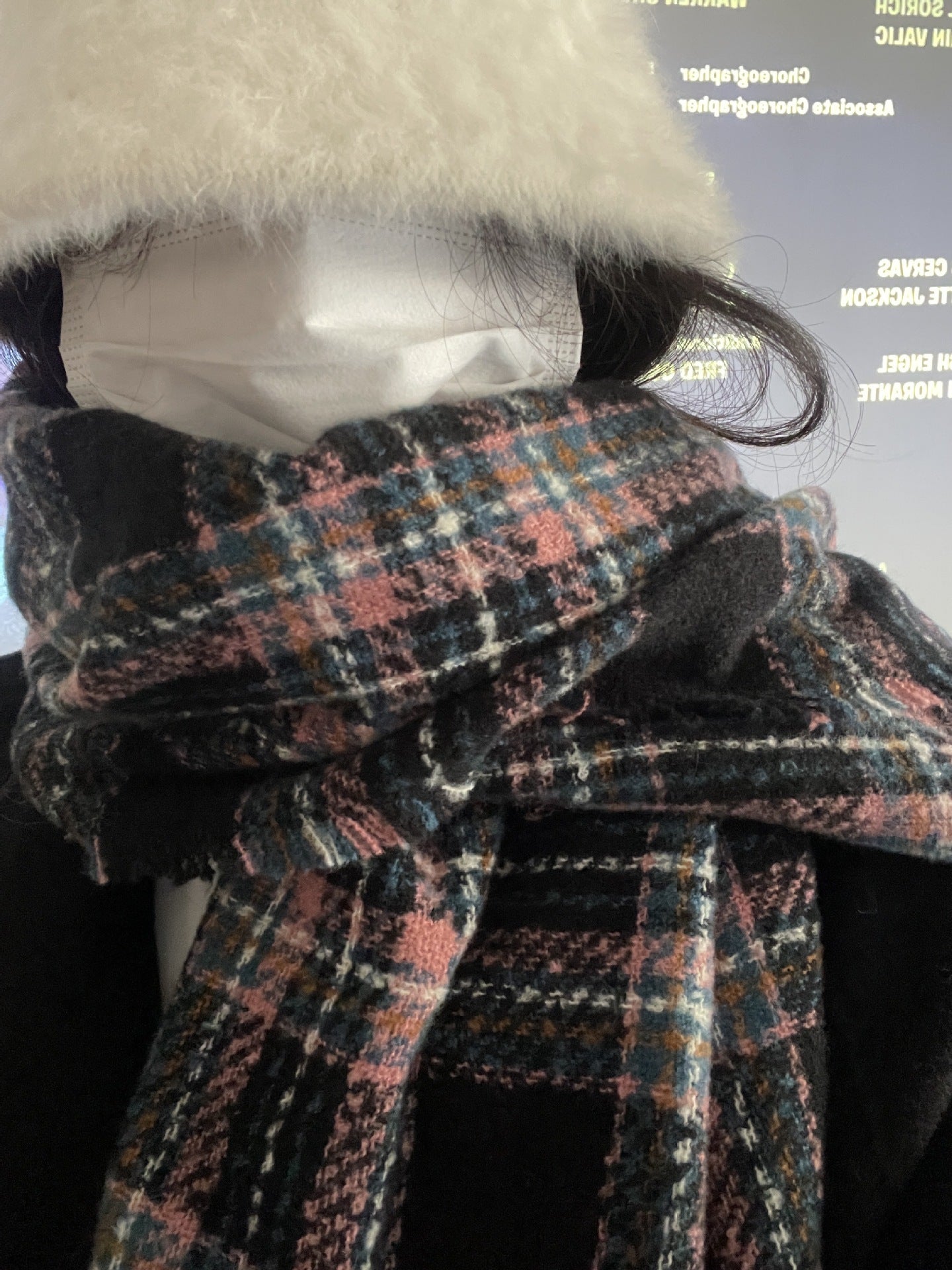 Happy Christmas Plaid Scarf Women's Winter High-end Cashmere Warm Neck Couple's JK Shawl
