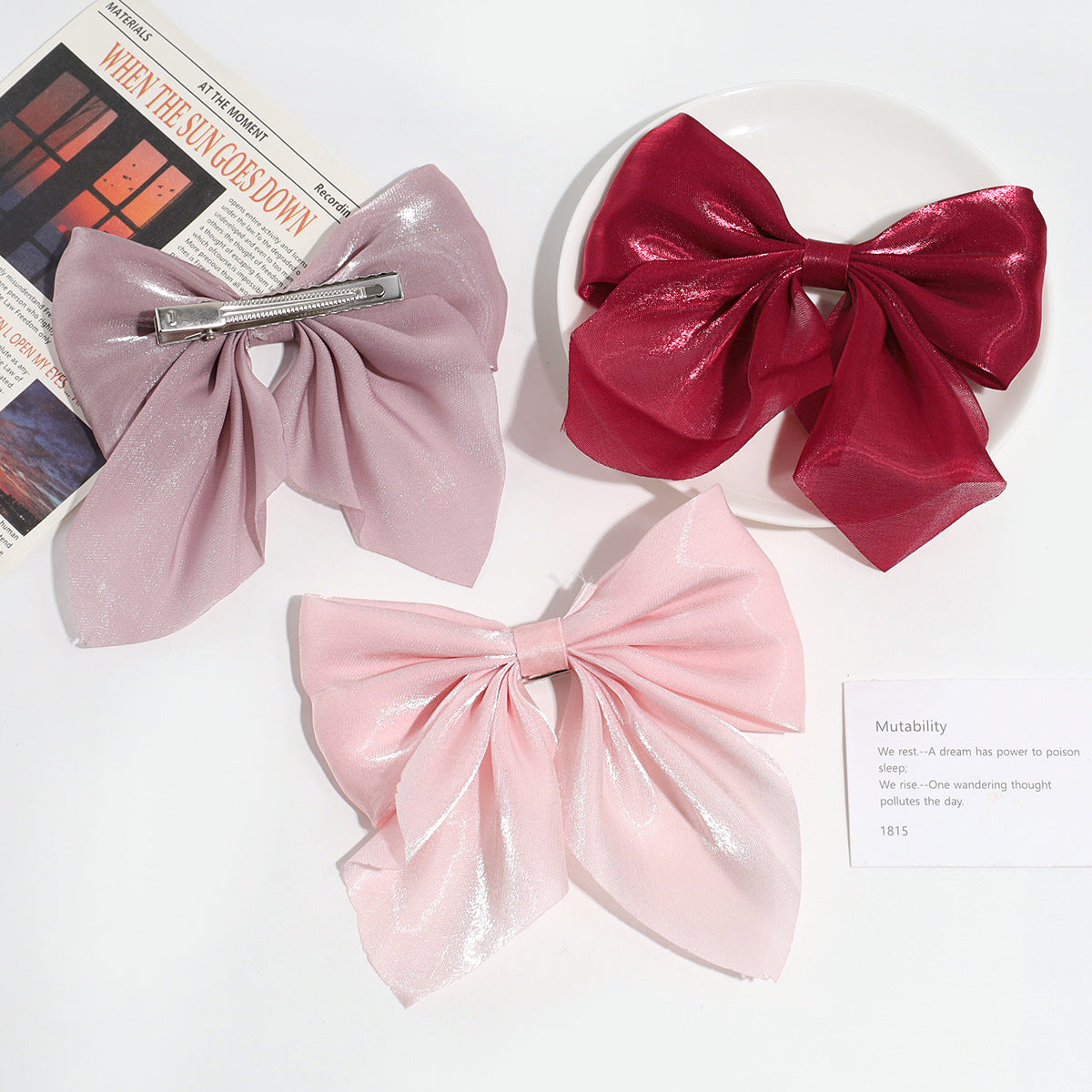 Japanese and Korean Style Elegant Sweet Mesh Bow Pointed Bouth Clip Pontail Decorative Hairpin Elegant Half-Tie Hairpin Hair Accessories