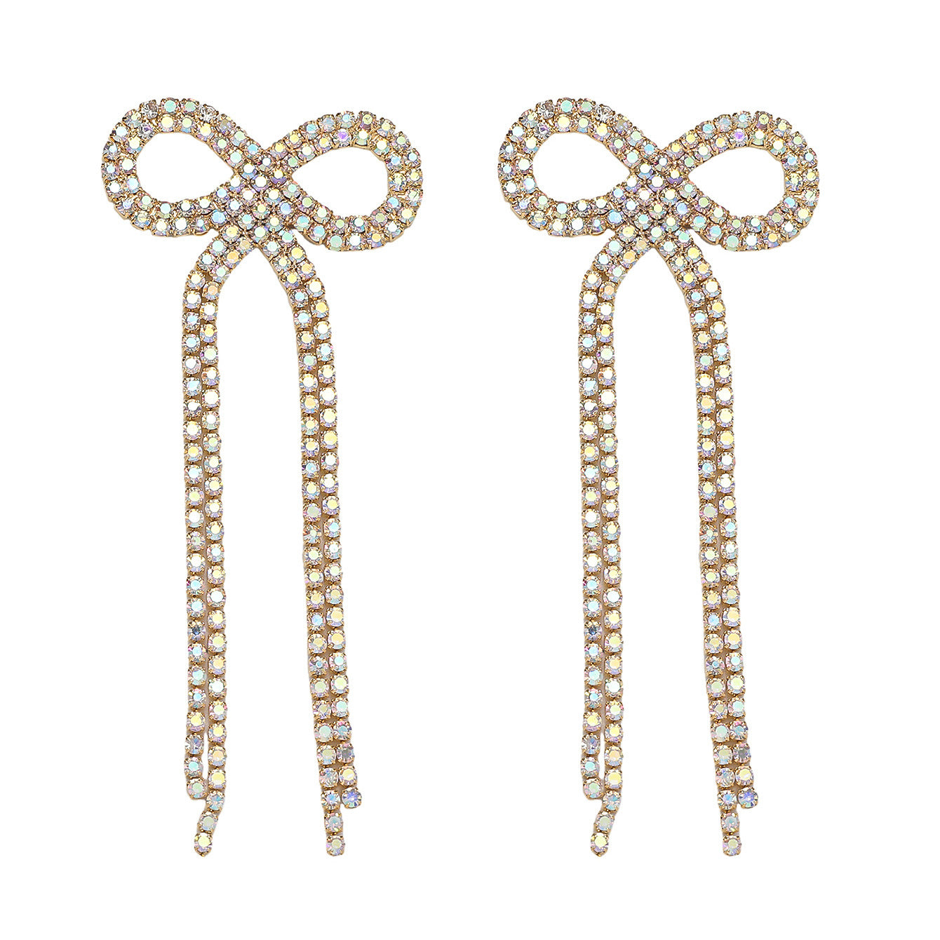 Shein Explosive Bow Long Tassel Earrings Women's Personality Super Flash Rhinestone Bride Wedding All-match Ear Jewelry