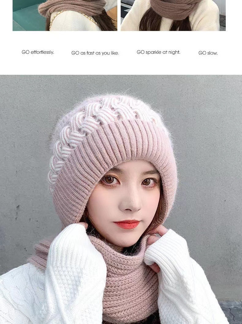 Hat Women's Autumn and Winter Velvet Scarf Ear Protection Warm Hat Outdoor Riding Hat Neck Protection Winter Hat Knitted Hat Wool Hat