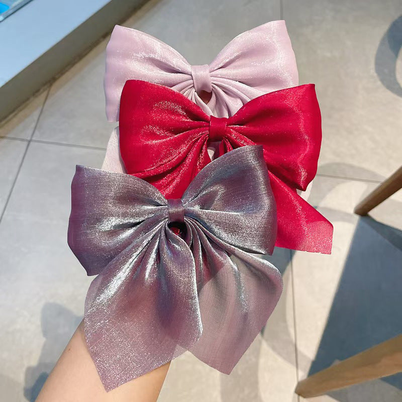 Japanese and Korean Style Elegant Sweet Mesh Bow Pointed Bouth Clip Pontail Decorative Hairpin Elegant Half-Tie Hairpin Hair Accessories