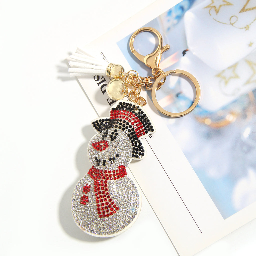 Cross-border Christmas Series Rhinestone Keychain Gift Santa Claus Reindeer Cute Creative Small Pendant Bag Hanging Ornaments