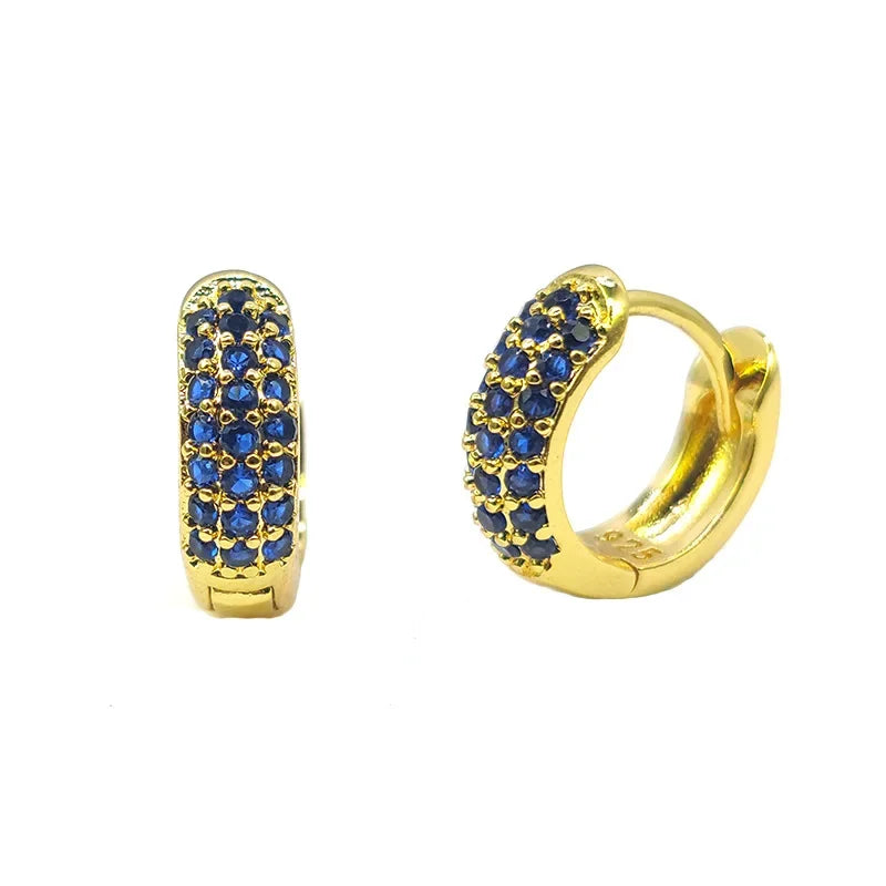 European and American Classic Ins Style Color Zircon Light Luxury Heavy Industry Round Ear Buckle Trendy high quality 24K Gold Plated Earrings