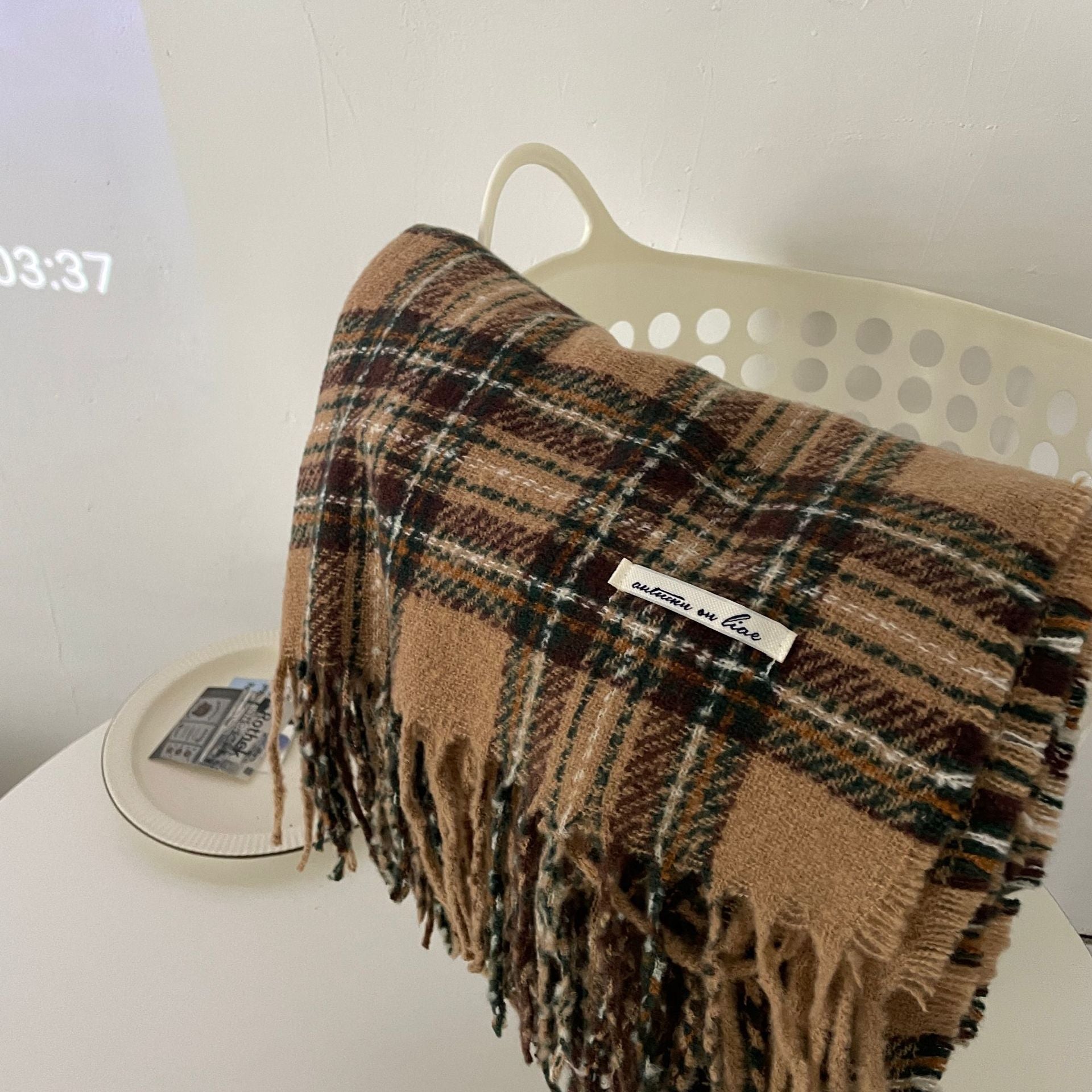 Happy Christmas Plaid Scarf Women's Winter High-end Cashmere Warm Neck Couple's JK Shawl