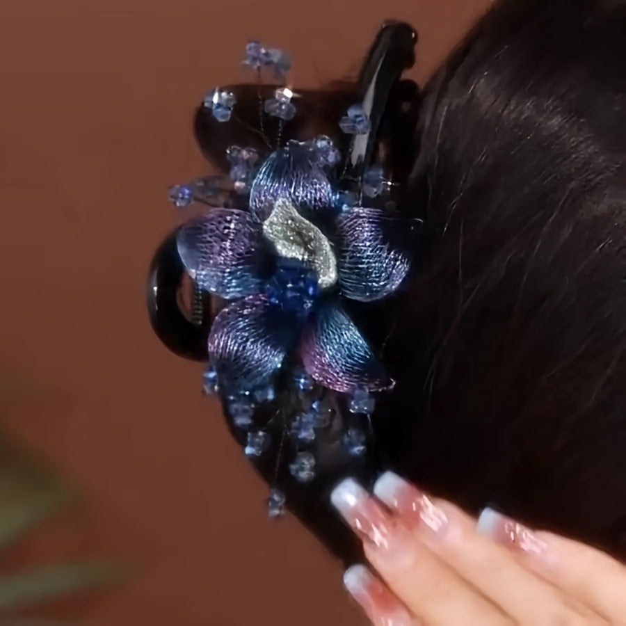 Korean-Style High-End Handmade Copper Wire Braided Flower Hair Clip, Plastic Resin Large Shark Clip for Updo at the Back of the Head