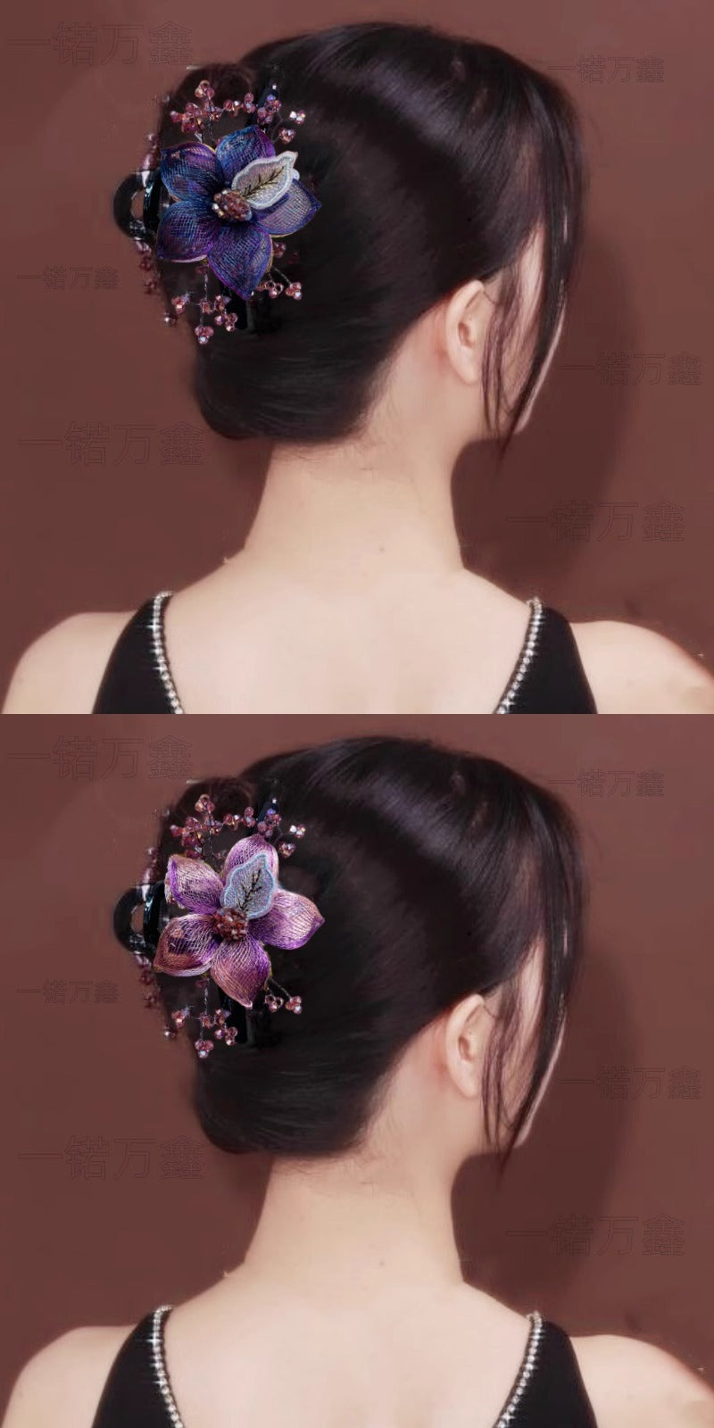 Korean-Style High-End Handmade Copper Wire Braided Flower Hair Clip, Plastic Resin Large Shark Clip for Updo at the Back of the Head