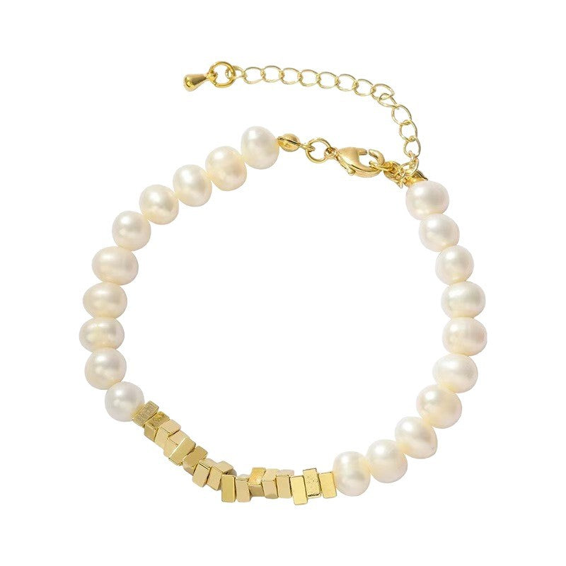 French Style Light Luxury Broken Silver Several Lands Pearl Bracelet Women's Niche Design High-end Sense Square Accessories Retro Exquisite Bracelet