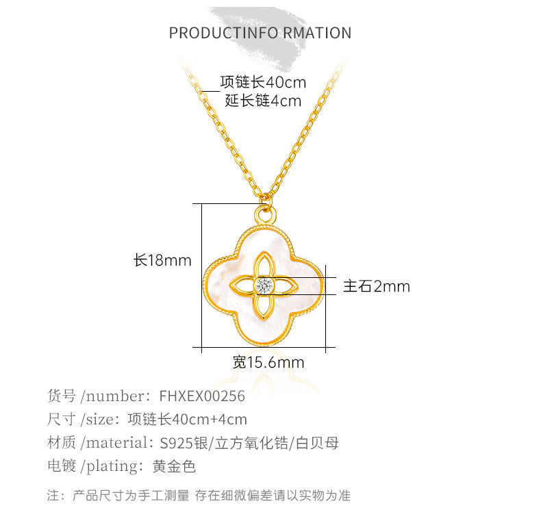 Cross-border hot selling fashion four-leaf clover pendant micro-inlaid zircon turquoise white fritillary necklace female clavicle chain pendant wholesale
