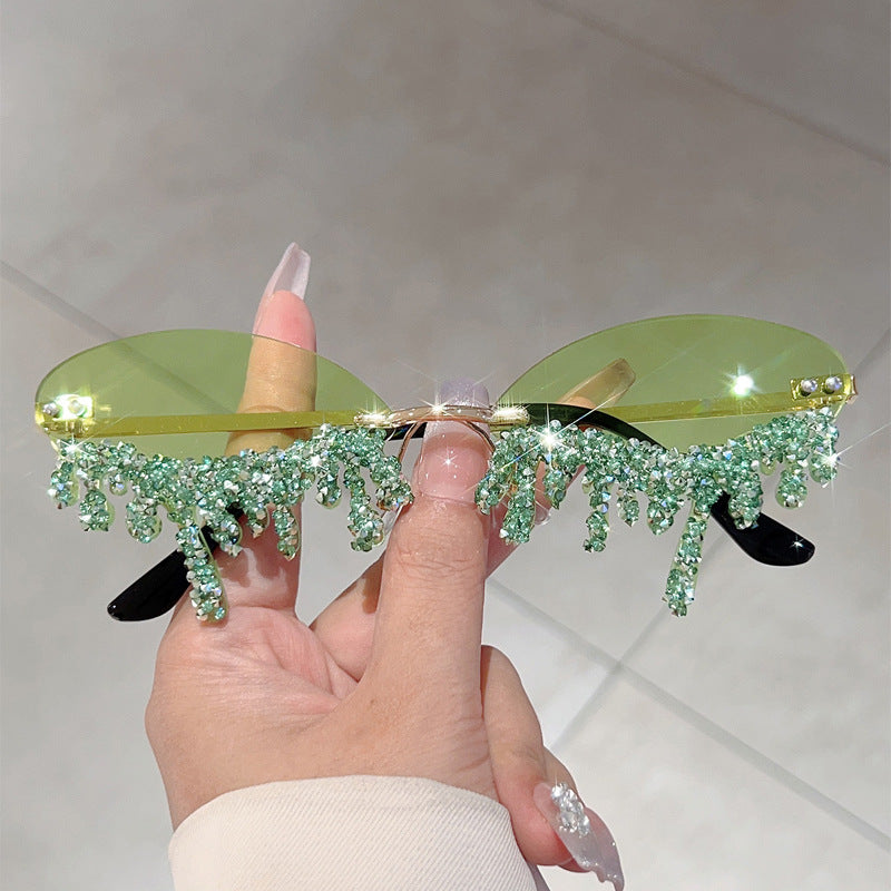 Cross-border New European and American Borderless Diamond-encrusted Angel Tears Sunglasses