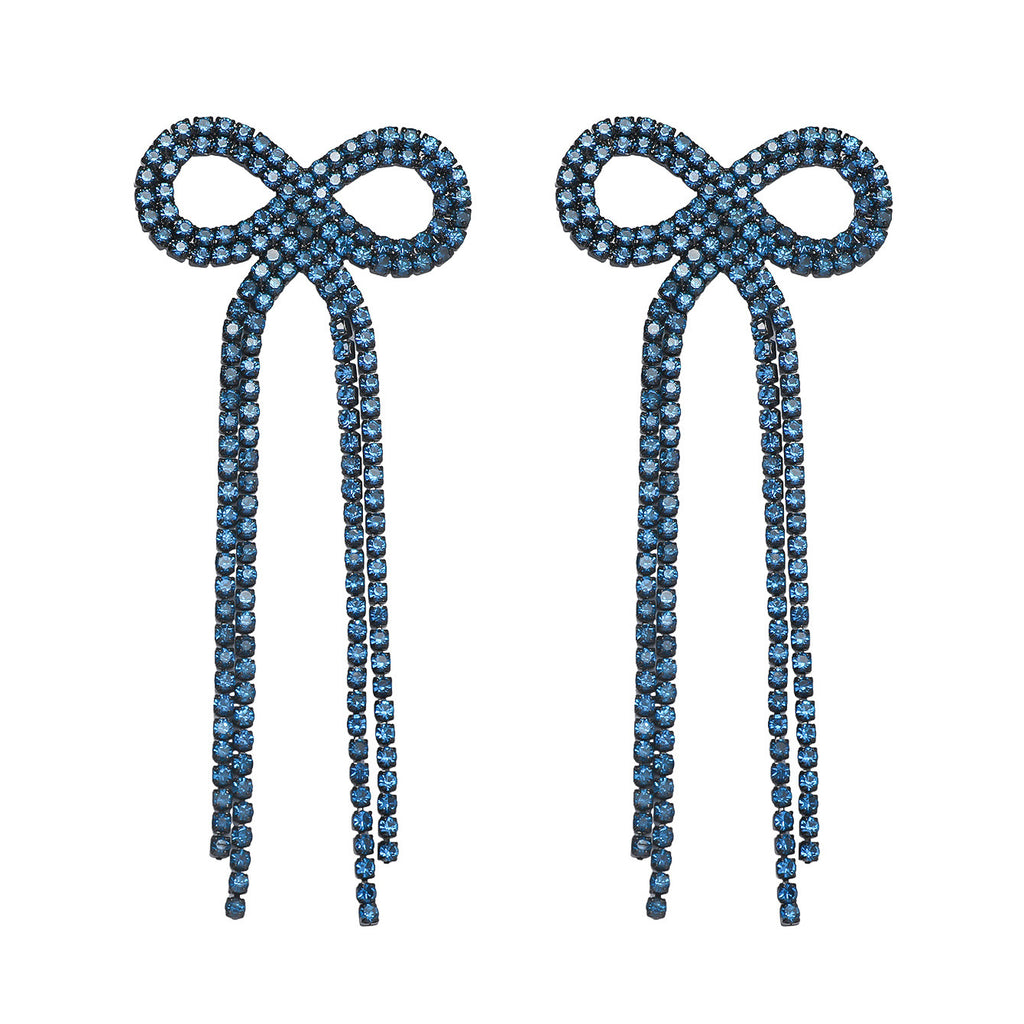 Shein Explosive Bow Long Tassel Earrings Women's Personality Super Flash Rhinestone Bride Wedding All-match Ear Jewelry