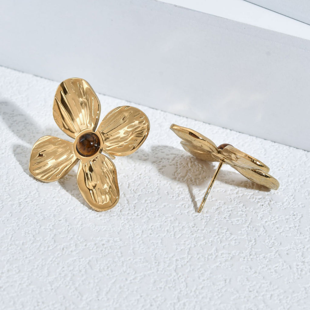 European and American retro style niche exquisite high-grade stainless steel earrings bud design petal does not fade earrings women