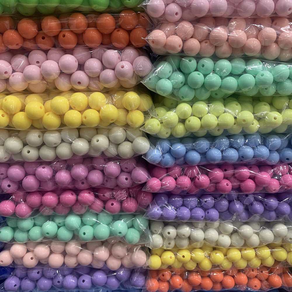 Solid color acrylic round beads handmade beaded diy accessories material Yiwu jewelry manufacturers wholesale candy color beads