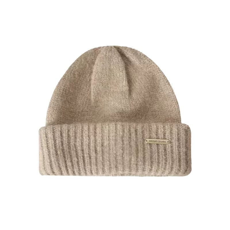 Hat Women's Autumn and Winter Warm Explosive Ear Protection Face Small Knitted Hat Windproof Moon Hat Wool Big Head Heap