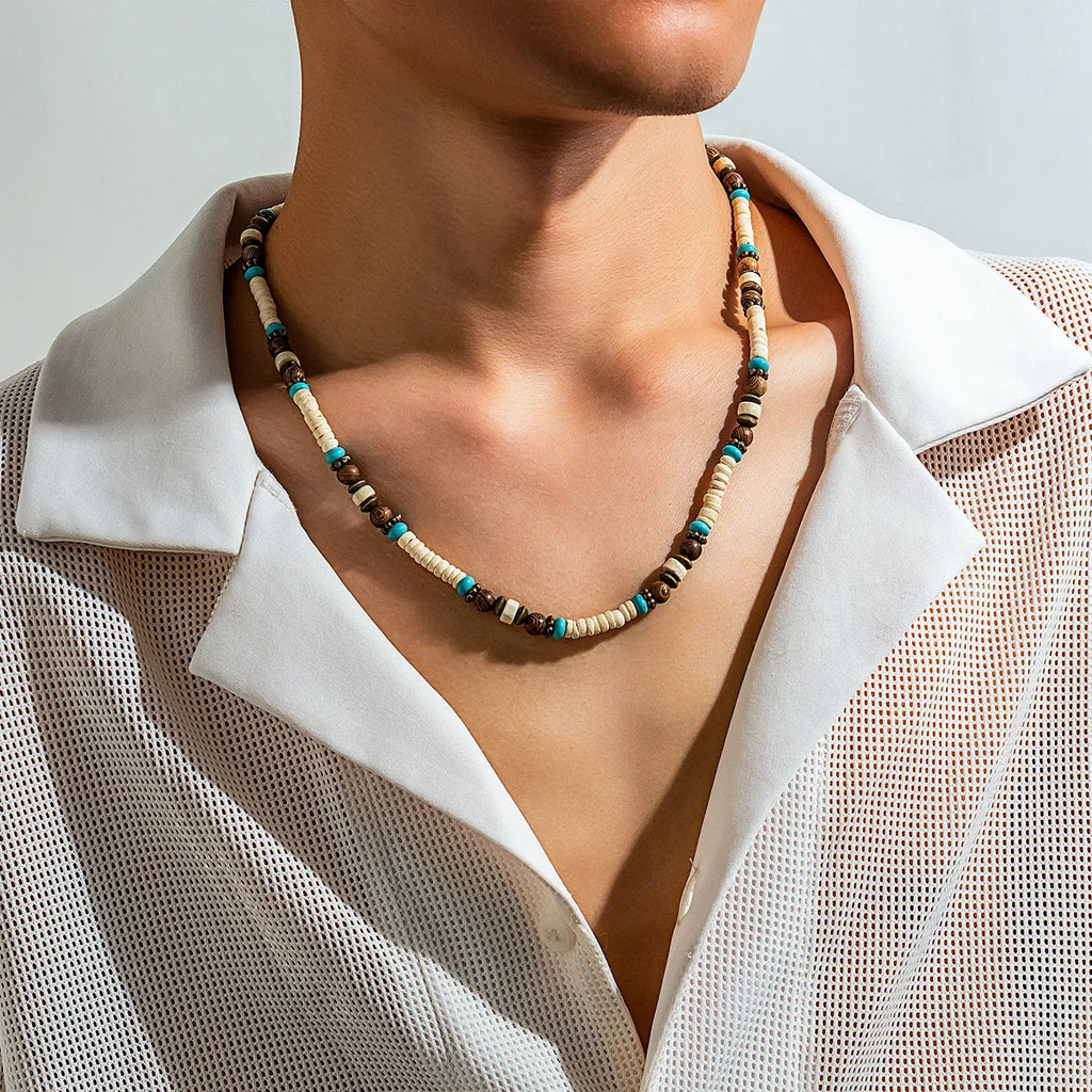 Multi Color Small Wood Beads Chains Necklace for Men Trendy Beaded Collar on Neck Accessories Short Choker 2023 Fashion Jewelry