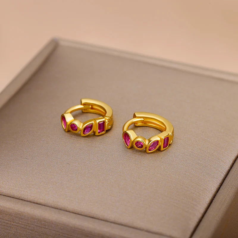 Mini Small Green Zircon Waterdrop Hoop Earrings for Women Gold Plated Stainless Steel Earrings Aesthetic Jewelry Wedding Gift