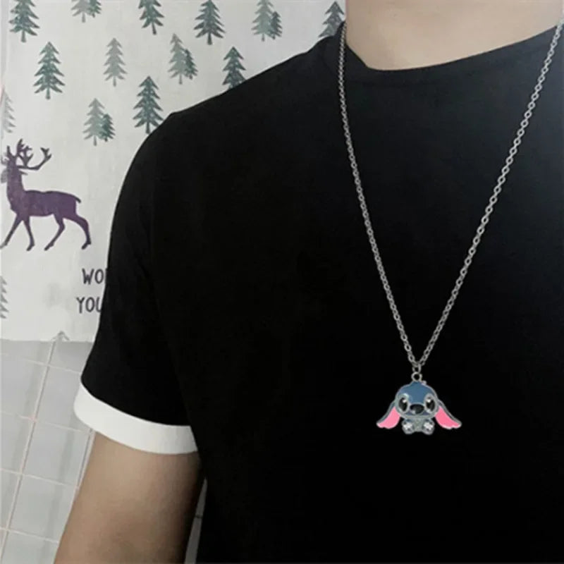 new Cartoon Necklace Lilo &amp Stitch Modeling Metal Necklace Anime Characters Stitch Kawaii Hip Hop Pendant Kids Gifts