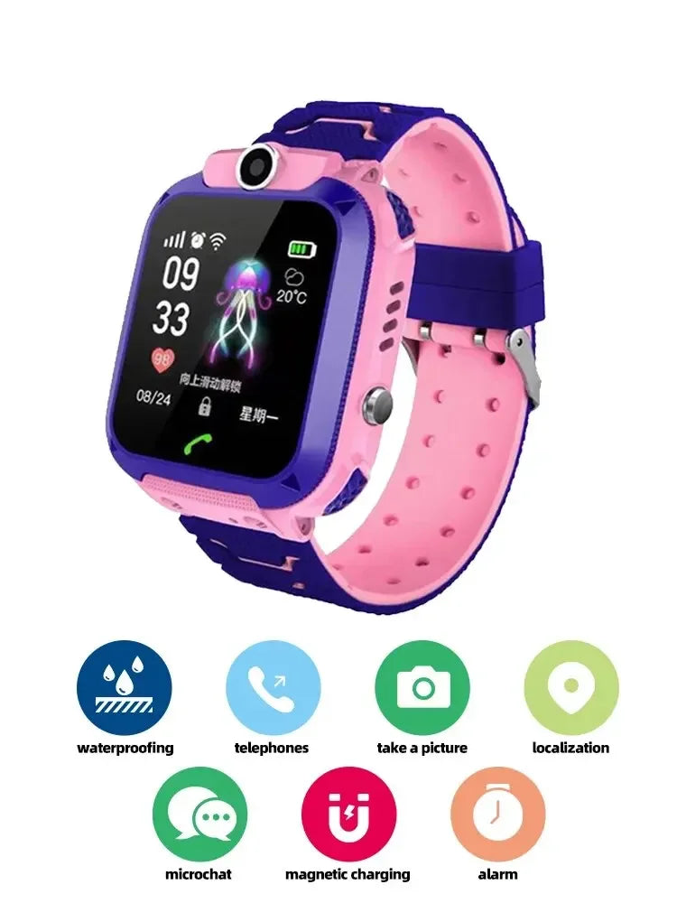 Smart Watch for Kids with SOS Antilost GPS Location Camera Sim Card Call Function Waterproof Suitable for Android iOS New