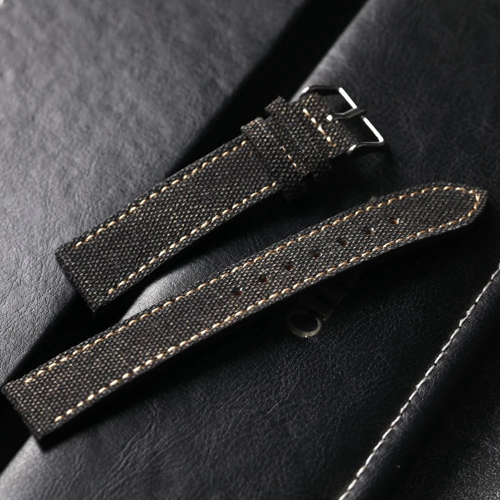 Handmade Canvas Lamination Leather Strap 18 19 20 21 22MM Black Green Vintage Men's Antique Watch Bracelet